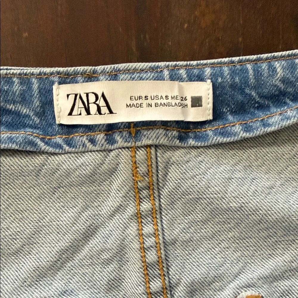 Zara Light Blue Denim Midi Skirt with Front Slit - Picture 3 of 9